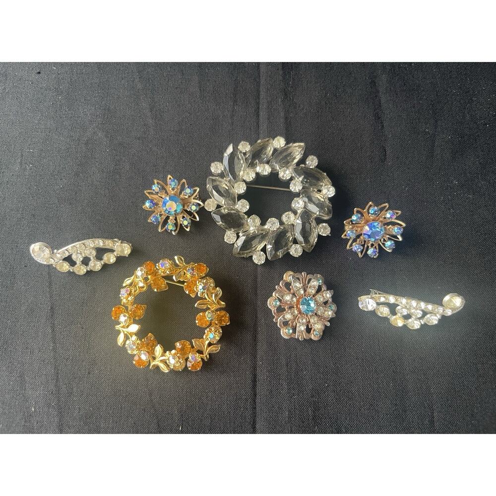 Vintage Unsigned Lot of Wearable Rhinestone Brooches Pins